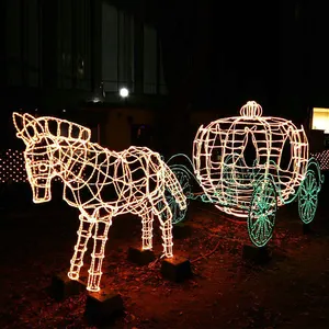 LED IP65 Standard Outdoor Horse Carriage Sculpture Light Large Christmas Pumpkin Cart Motif Light