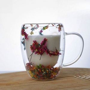 Glass Vacuum <b>Insulated</b> Round Coffee <b>Mug</b> with Clear Dried Flowers Decor Eco-Friendly American Style Screw-On Lid Straw Party Use - Product Image 2