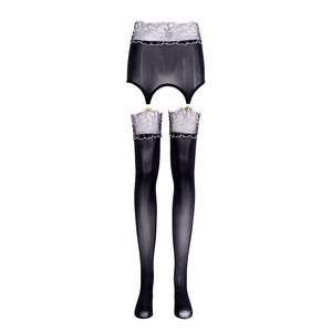 Sexy Glossy Lace Bodycon Skirt Suspender Stockings 5D Ultra Thin Silky See Through Black Women's Stockings - Product Image 5
