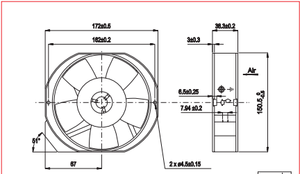 <span class=keywords><strong>ETRI</strong></span> 148VK0281000 208-240V AC 200mA 170mA 35/33W 248CFM 2800RPM Ventilateur de refroidissement axial à onduleur à cadre en aluminium - Product Image 3
