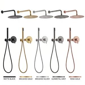 <span class=keywords><strong>Set</strong></span> <span class=keywords><strong>Doccia</strong></span> a Cascata a Parete in Ottone Spazzolato Oro con Doccetta, Kit Bagno Moderno - Product Image 2