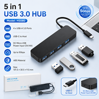 Hub USB-C 5 en 1 con 4 puertos USB 3.0 de 5 Gbps, 5V/4A, alimentación por Micro USB, carcasa de ABS, adaptador portátil para portátiles, en stock.