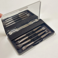 Ensemble de pinceaux de maquillage portables 4 pièces en poils synthétiques, compatible avec le crayon à lèvres, miroir, éponge de nettoyage, pinceaux double embout (boîte en plastique)
