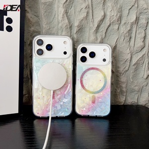 Nouvelle <span class=keywords><strong>coque</strong></span> de téléphone antichoc magnétique dégradée en coquillages véritables pour Apple <span class=keywords><strong>iPhone</strong></span> 17 16 Pro Max avec support rétractable et cordon - Product Image 5