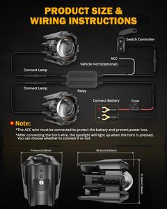 Lampu Tambahan Depan Motor LED Fog/Driving/Spotlight Halo DRL Putih/Amber 8 Mode Pencahayaan Dua Warna