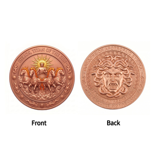 Pièce de défi Helios Titan Soleil en cuivre fin .999 de 1 oz, estampée par impression UV, symbole de protection Méduse, mythologie grecque, Chariot - Product Image 2