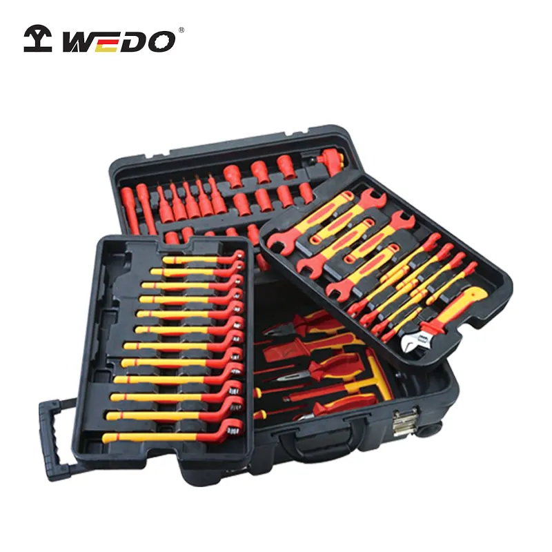 Best Selling AC1000V Tool Sets Insulated 68pcs Offset Wrench, Open End Spanner, Pliers, Sockets in a Rolling Tool Case