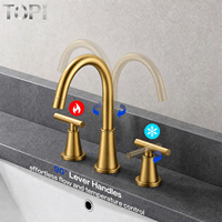 Robinet mitigeur de lavabo de salle de bain contemporain à double poignée en acier inoxydable avec finition céramique, pour montage sur plan, eau chaude et froide, OEM