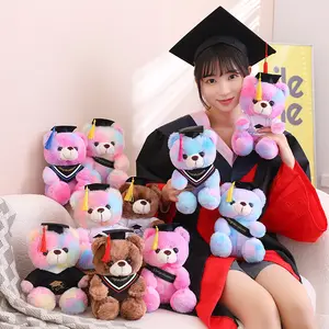 New Arrival Teddy Bear Plush Toy Graduation Season Tie-Dye Doctor Bear Pink Brown Stuffed Animal Gift for Friends