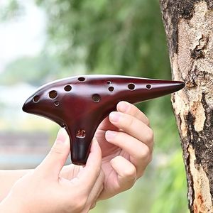 Ocarina Instrumento de cerámica ahumada de paja Alto C Piccolo de 12 agujeros con bolsa de correa para el cuello de cancionero para adultos - Product Image 2