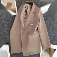 Manteau de Costume Femme Chic en Mousseline, Veste à Manches Trois-Quarts Couleur Unie, Ensemble Coréen Ample Vêtements Féminins