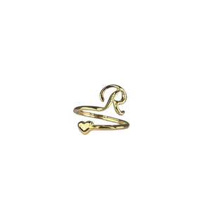 Fashion <b>Rings</b> PVD Gold Plated 316L Stainless Steel Sustainable Resistant Heart <b>Initial</b> R Design - Product Image 2