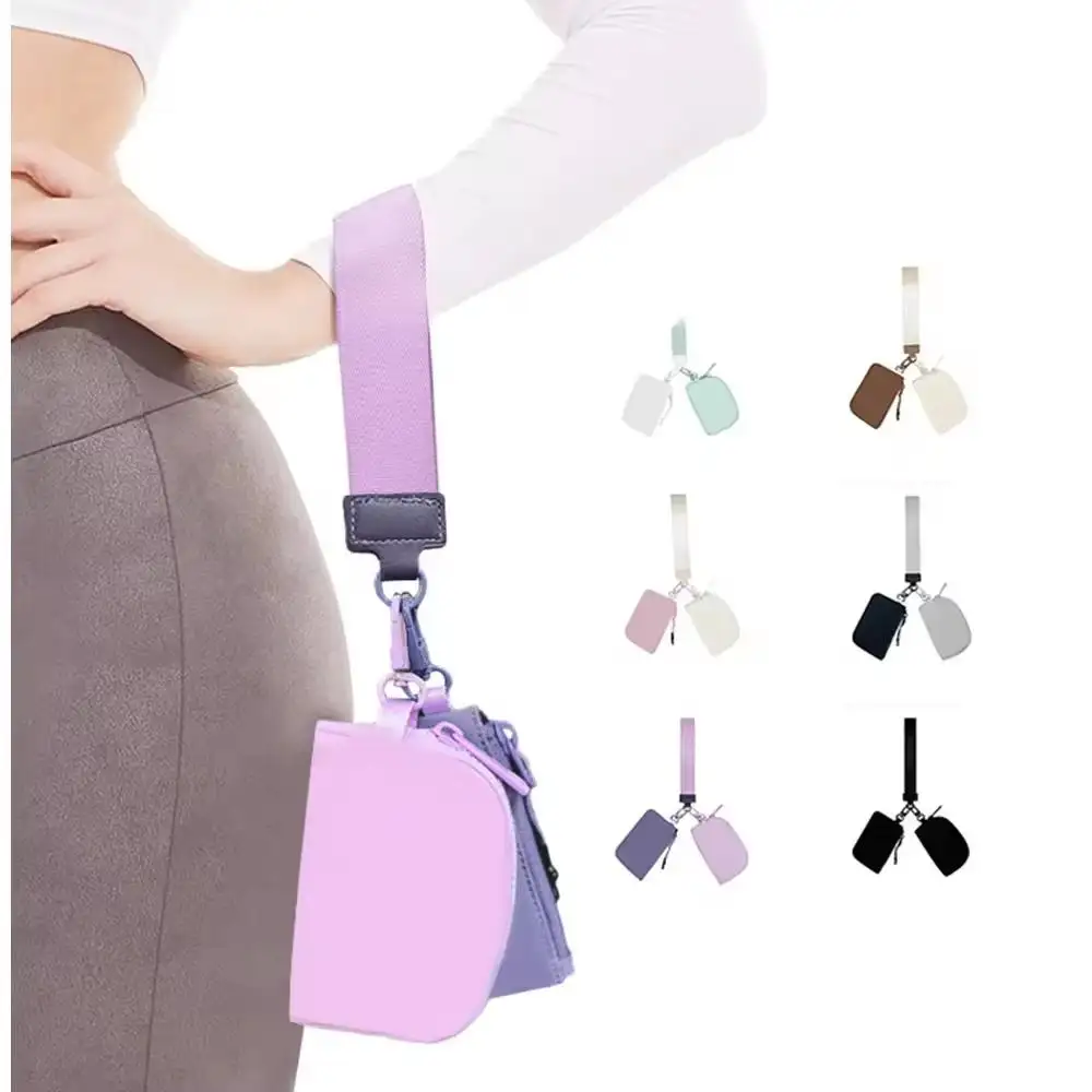 Custom LOGO Mini Zip Around Dual Pouch Wristlet keychain Wallet Dual Pouch Portable Lulu Coin Purse Pocket Wrist Bag for Women