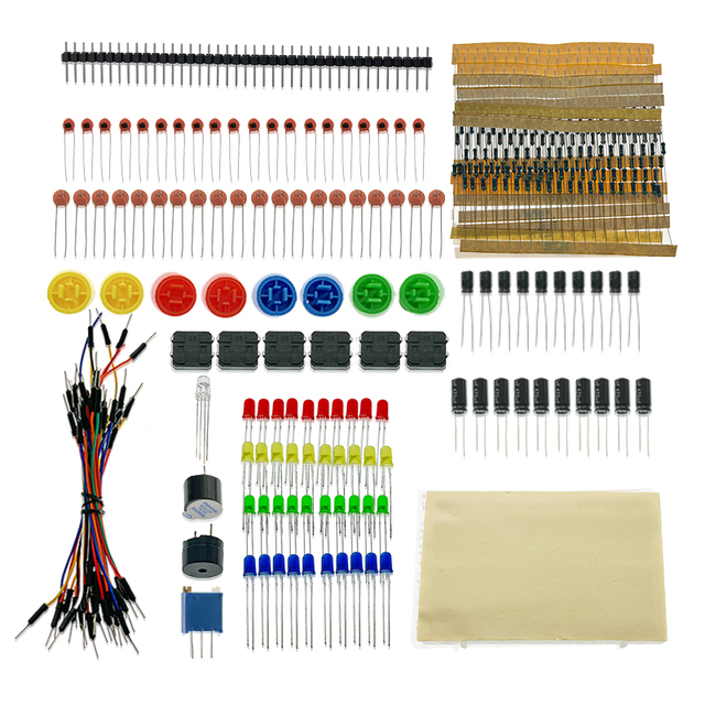 OKY1003-4 Electronic Components Starter Kit with Resistors LEDs Capacitors and Breadboard Wires