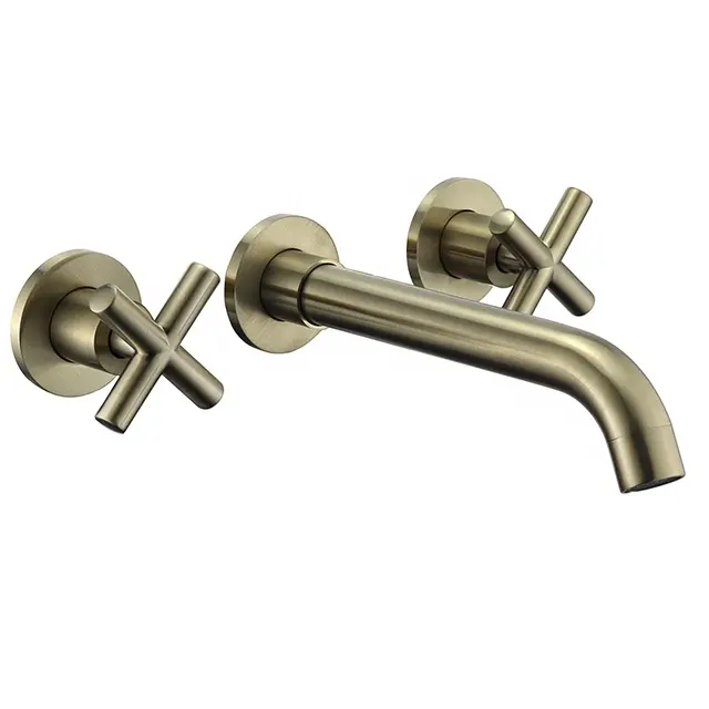 Wall Mounted Geborsteld Golden Brass Badkamer Basin Kraan Toilet Kraan Double Cross Handvat Badkamer Wastafel Kraan