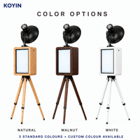 Mesin Photo Booth Kayu Warna Walnut Layar Sentuh Dua Sisi Cetak Instan untuk Hotel dan Pesta