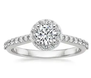 Round F Color CVD diamond Engagement Ring with 18k white Gold Band