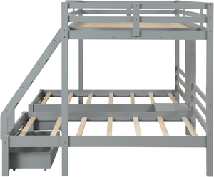 3 giường tầng gỗ thông rắn Khung thang đầy đủ chiều dài guardrails giường tầng hiện đại Ba giường tầng với ngăn kéo lưu trữ đầy đủ - Product Image 6