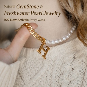 Custom Low MOQ <b>Initial</b> Natural Stone Gold Plated Stainless Steel Freshwater Baroque Pearl Bead Necklace for Jewelry Brands - Product Image 2