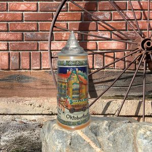 Essence Europe - Chope à <span class=keywords><strong>bière</strong></span> moderne en aluminium de 1 L avec réservoir en céramique, motif fleurs d'<span class=keywords><strong>Edelweiss</strong></span>, couvercle, pour l'Oktoberfest de Munich, Allemagne - Qualité supérieure - Product Image 5