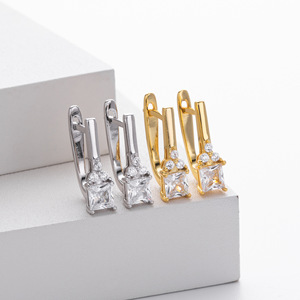 SPJ 925 <span class=keywords><strong>plata</strong></span> esterlina cuadrado CZ inglés bloqueo pendientes para mujer elegante minimalista diseño de joyería de gama alta - Product Image 4