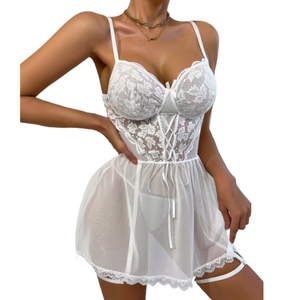 Ensemble de chemise de nuit en dentelle respirante avec ceinture à bretelles réglable, vêtements de nuit sexy pour femmes, pyjama confortable pour la maison - Product Image 5