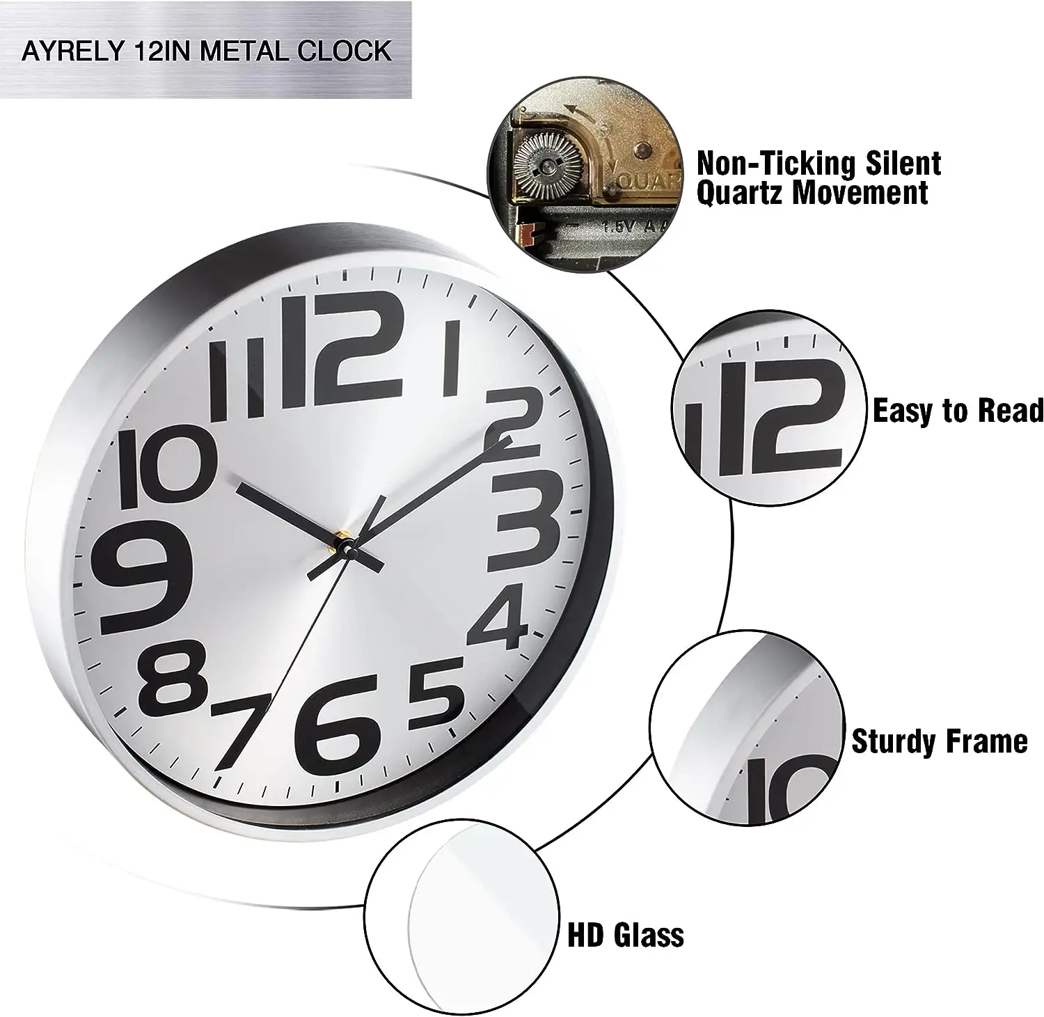 OEM 생활을위한 베스트 셀러 금속 라운드 알루미늄 벽시계 맞춤형 조용한 은색 시계