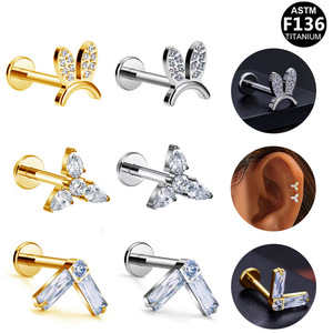 Boucles d'oreilles en alliage de titane avec zircon papillon F136, bijoux de mode pour oreilles percées - Product Image 1