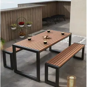 Nordic Patio Furniture Outdoor Dining Table Bench Set For Hotel Restaurant Park Backyard Garden
