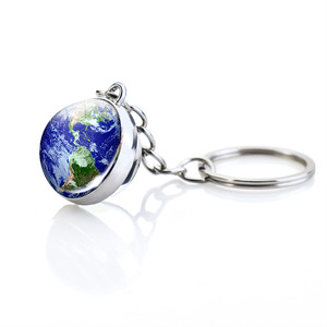 Solar System Planet Keyring Space Keychain Moon Earth Sun Mars Art Picture Double Glass Ball