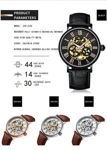 Drop Shipping KINYUED Men's Mechanical <b>Watch</b> Leather Band <b>Skeleton</b> Dial Roman Numerals Waterproof 3BAR Luxury Fashion Wholesale - Product Image 5