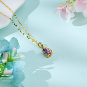 Wholesale Elegant Luxury Jewelry For Women 14K Yellow <b>Solid</b> <b>Gold</b> Lab Grown Diamonds <b>Pendants</b> Oval Cut Amethyst Charm <b>Pendants</b> - Product Image 3