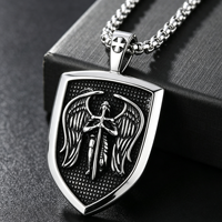 Collier pour homme avec bouclier de l'archange Saint Michel, en acier inoxydable, pendentif médaillon épée ange gardien, accessoires vestimentaires
