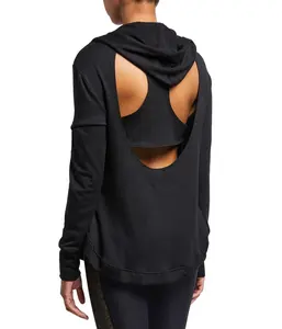 Benutzer definierte Logo Sport Damen Langarm Hoodie Full Zip Open Back Slim Fit Sweatshirt Hoodies