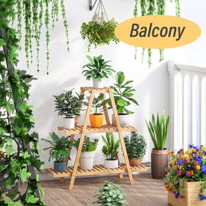 Support pour plantes en bambou, multifonctionnel, rectangulaire, pour balcon, intérieur et extérieur, étagère de rangement, design minimaliste, durable - Product Image 1