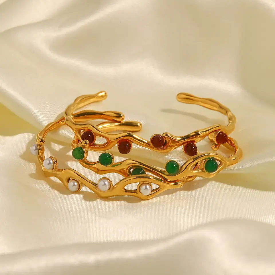 High Quality Gold Plated Green Red Stone Bracelets Women Adjustable Natural Stone Bracelet