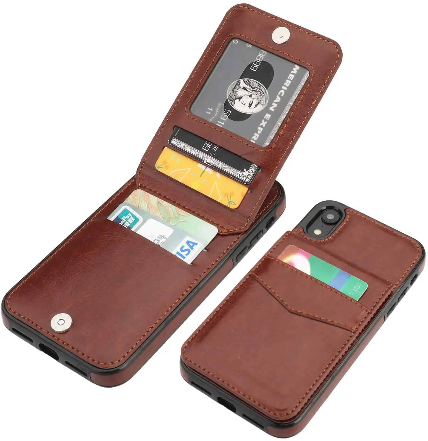 Funda de cuero PU para teléfono móvil, billetera con tarjetero de alta calidad