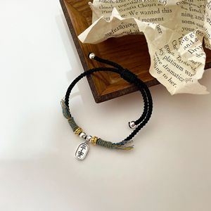 S925 Sterling Silver Braided <b>Rope</b> <b>Bracelet</b> With Health Charm Unisex Everyday Wear Mixed Materials Weaving Tassel Design - Product Image 2