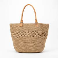 Sac fourre-tout décontracté en paille de raphia avec motif ajouré, deux poignées, grande capacité, style bohème, sac à main pour femme, usage quotidien
