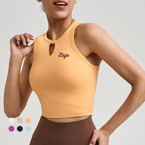Camiseta Deportiva <span class=keywords><strong>de</strong></span> Yoga para Mujer, <span class=keywords><strong>de</strong></span> Secado Rápido, Transpirable, con Espalda Cruzada y Cuello Redondo, con Almohadillas Fijas Integradas, Diseño OEM Personalizado - Product Image 1