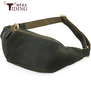 Riñonera de Cuero Genuino para Hombre Tiding, Color Verde Crazy Horse, Duradera, Informal, para Exteriores - Product Image 1