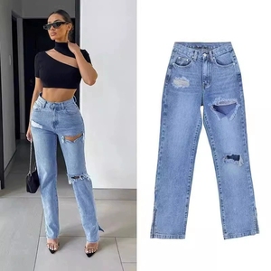 Jeans da donna a gamba dritta in denim, stile retrò, vestibilità regolare, <span class=keywords><strong>con</strong></span> lavaggio colorato, vita media in maglia e chiusura frontale <span class=keywords><strong>con</strong></span> <span class=keywords><strong>bottoni</strong></span> - Product Image 3