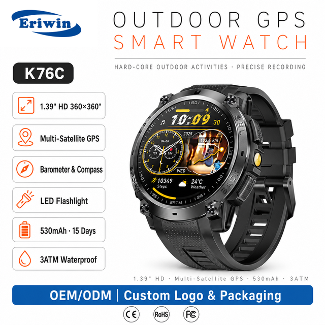 K76C GPS Smart Watch 1.39inch 360x360 Six-System Positioning 3ATM Waterproof 530mAh Zinc Alloy OEM Factory Ready Stock