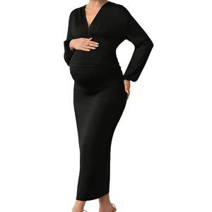 ชุดเดรสคลุมท้องแขนยาวคอวีลำลองสำหรับสตรีมีครรภ์เซ็กซี่สบาย - Product Image 2