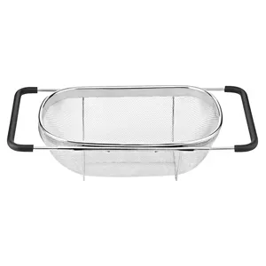 6 Quart Premium Quality Over The Sink Stainless Steel metal Expandable rubber Handles Fine Mesh Oval Colander Strainer Basket