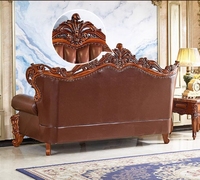 Ensemble de canapés sectionnels de luxe royal européen en cuir véritable avec bois massif sculpté 321 canapés maison Villa hôtel meubles de salon
