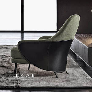 <span class=keywords><strong>Fauteuil</strong></span> moderne de loisirs en cuir et tissu avec pieds et repose-pieds en acier inoxydable - Product Image 3