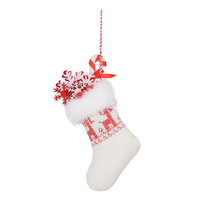 Chaussette de Noël en tricot blanc, ornement flocon de neige, décoration suspendue canne à sucre pour cheminée, arbre de Noël, vente en gros