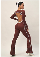Combinaison de yoga sans couture pour femme en spandex/nylon, pantalon évasé long, manches longues, séchage rapide pour le fitness