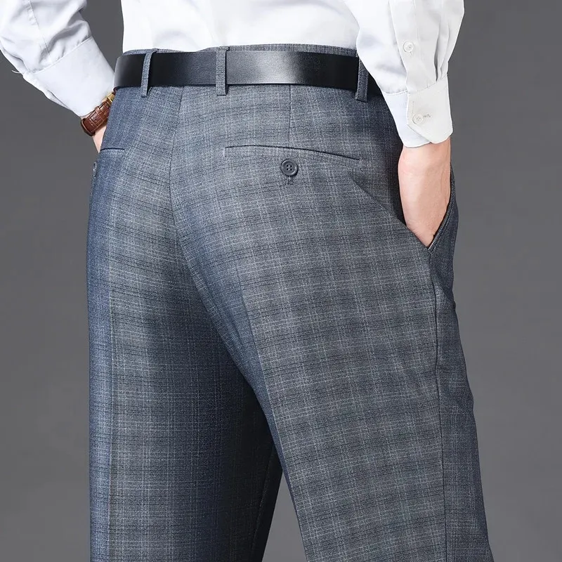 Winter Men Plaid Suit Pants High Waist Black Khaki Korean Clothing Dress Trousers For Male Formal Men Pant 2024 Thicken